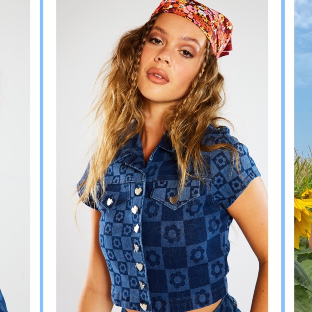 NWT JADED LONDON FLOWER PRINT DENIM CROP TOP